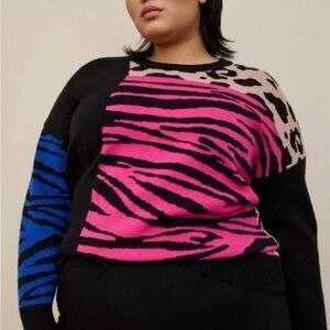 Torrid Pink and Blue Animal Print Sweater